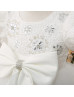 Puff Sleeves Beaded Ivory Lace Tulle Flower Girl Dress